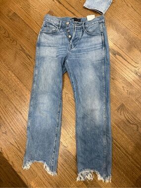 3x1 Women's Light Blue Straight Jeans with Frayed Hem